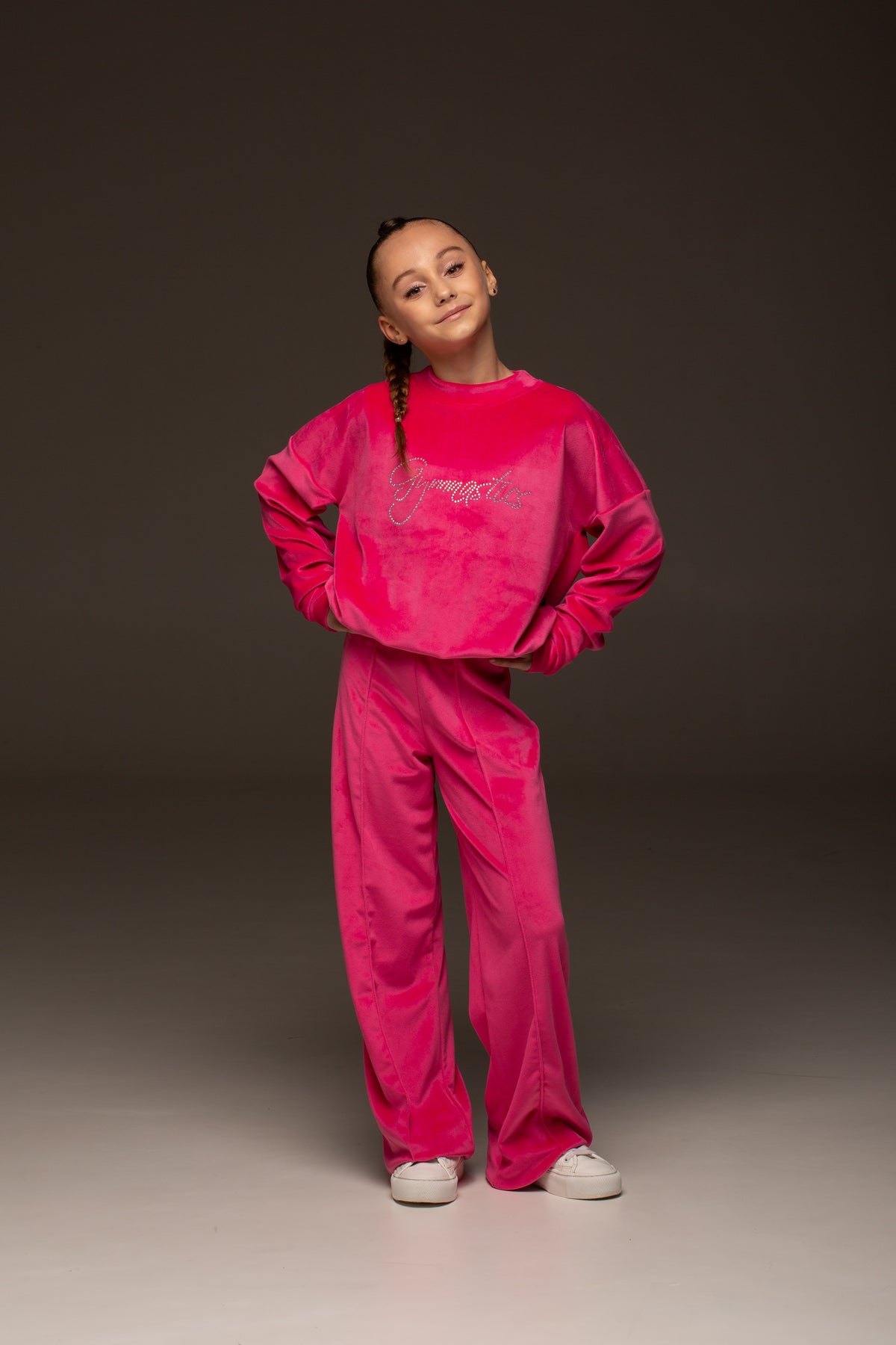 Velour tracksuit with wide-leg pants
