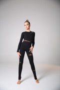 Long-sleeve unitard with stirrup leggings (mesh inserts)