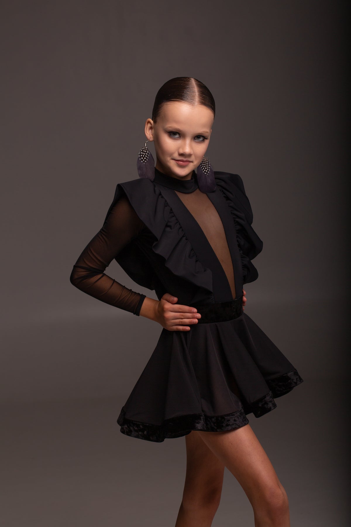 Latin Dance Skirt (Mesh+Velour)
