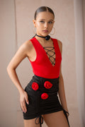 Thin strap leotard with ruffle