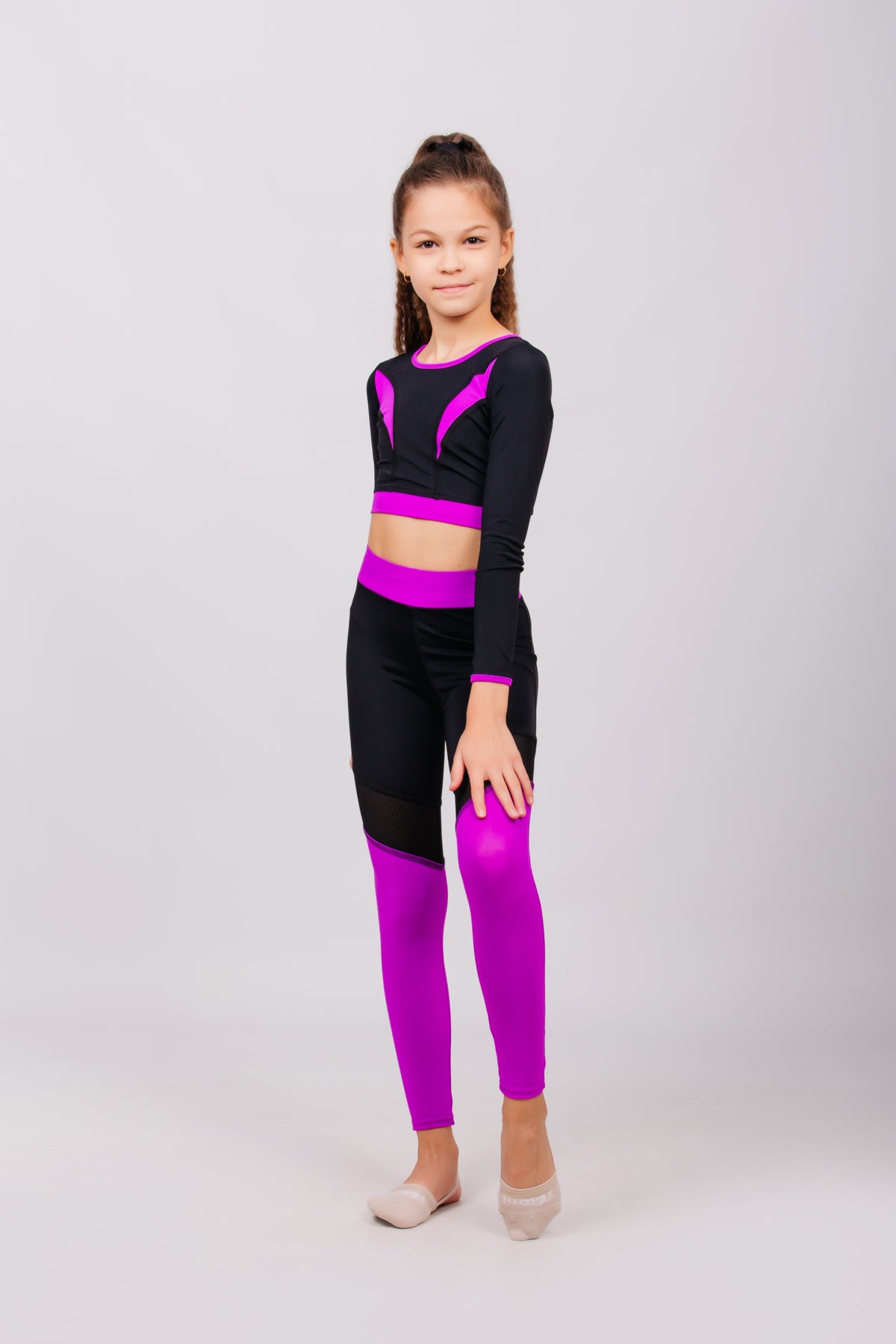 Sports and Gymnastics Leggings with Purple Inserts