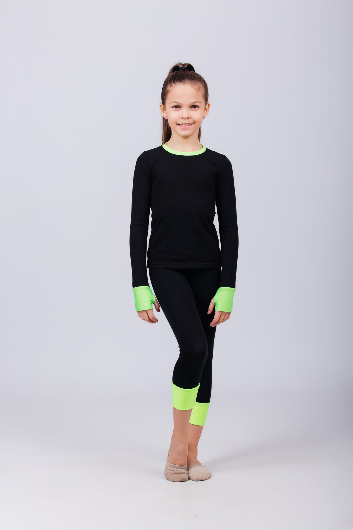 Set: Cropped Leggings and Longsleeve with Finger Cuffs (Lemon)
