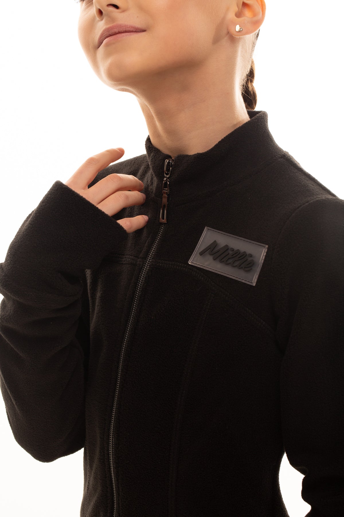 Zippered warm-up top with thumbhole cuffs