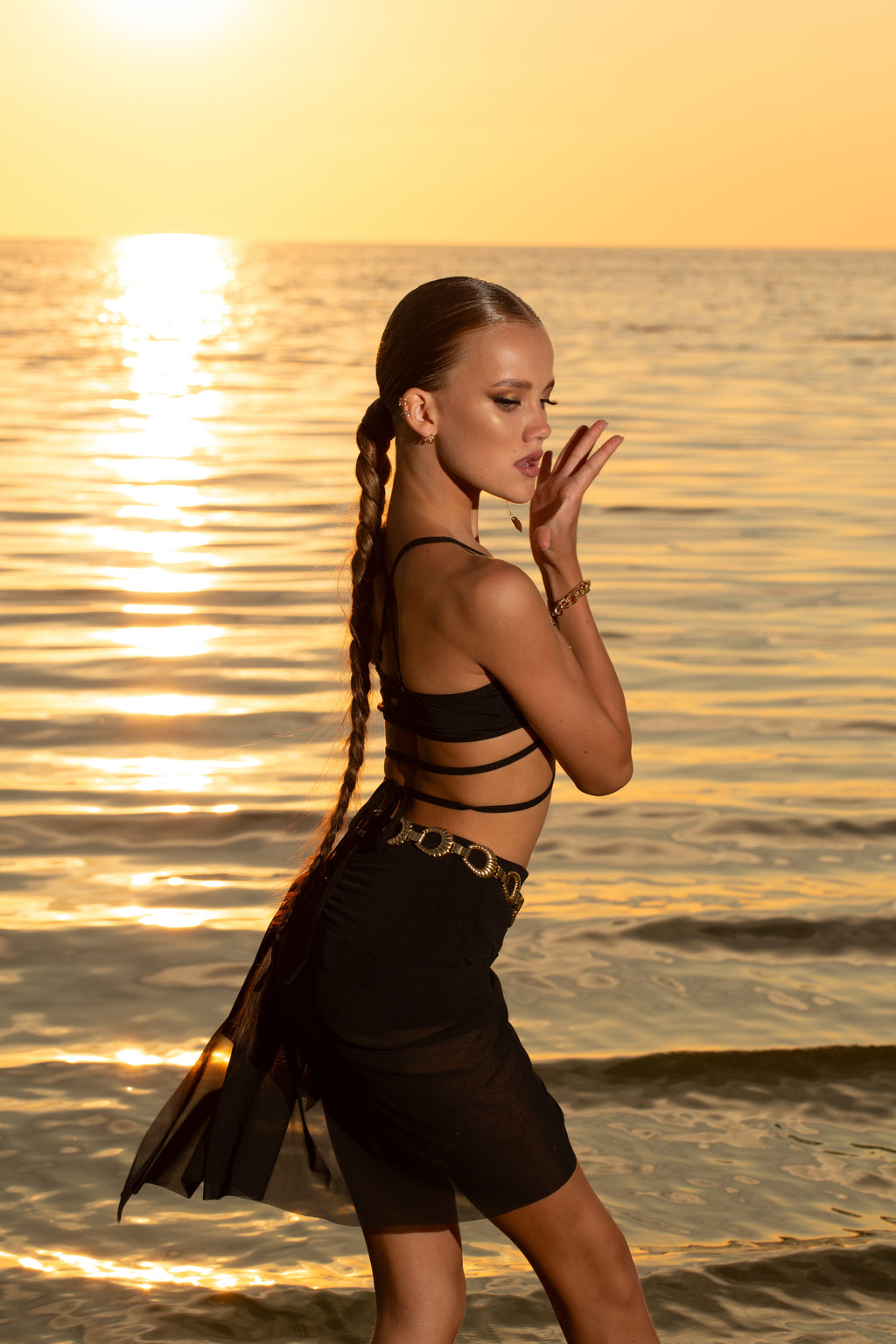 Latin skirt shorts with mesh