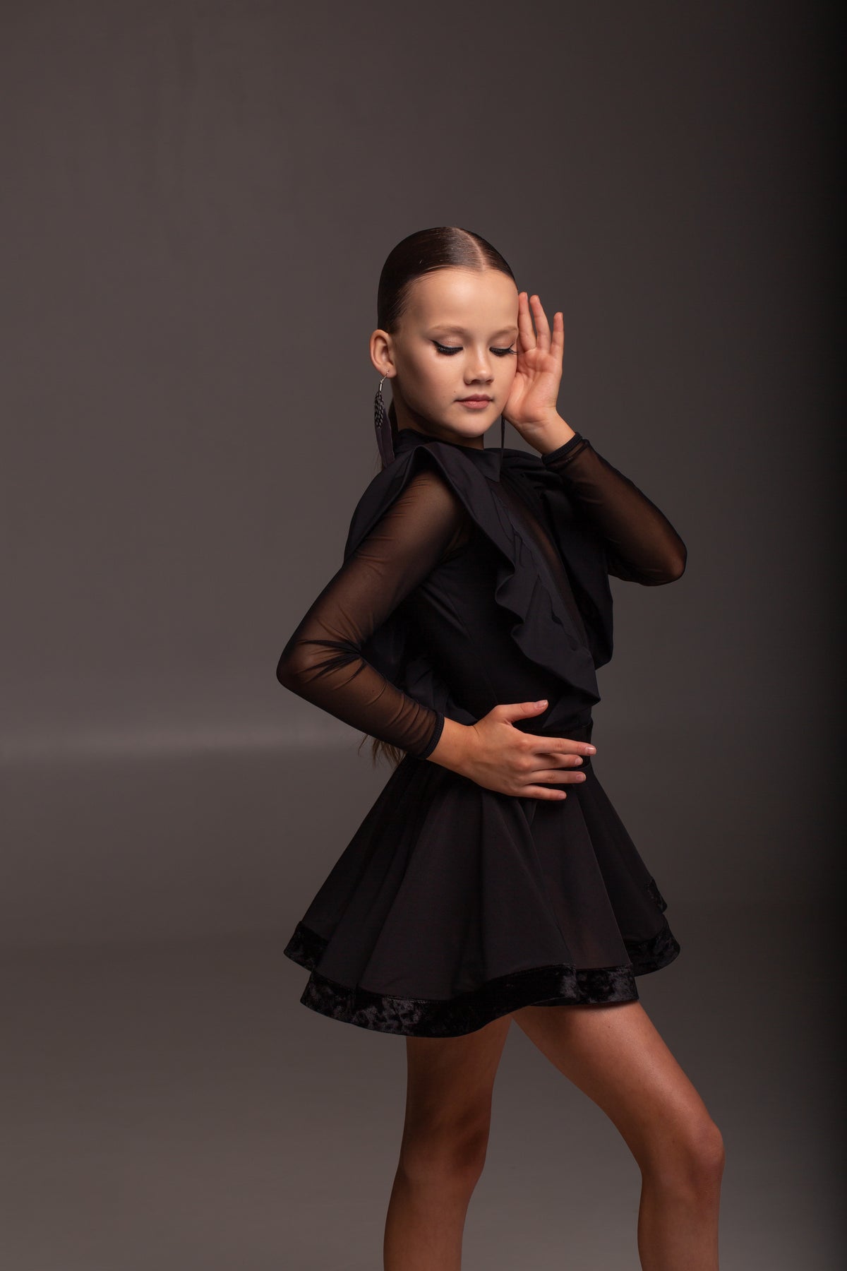 Latin Dance Skirt (Mesh+Velour)