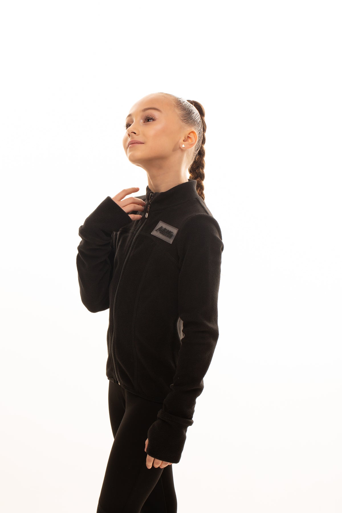 Zippered warm-up top with thumbhole cuffs