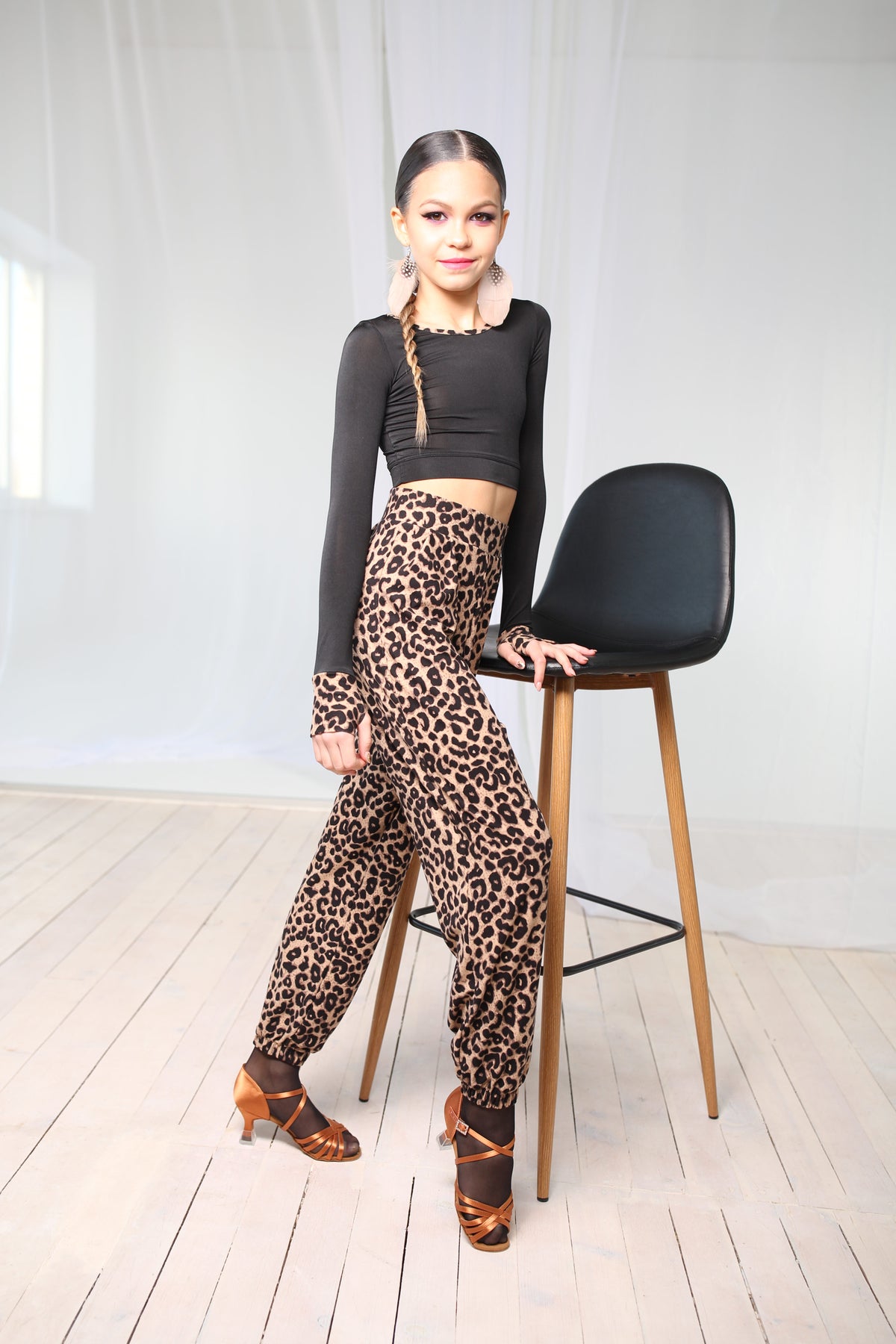 Latin Ballroom Dance Pants (Brown Leopard)