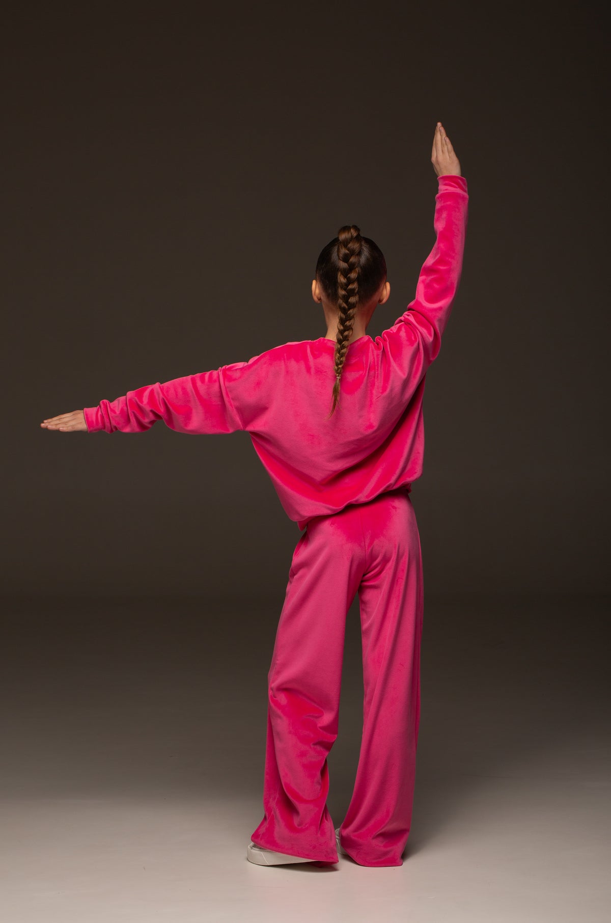 Velour tracksuit with wide-leg pants