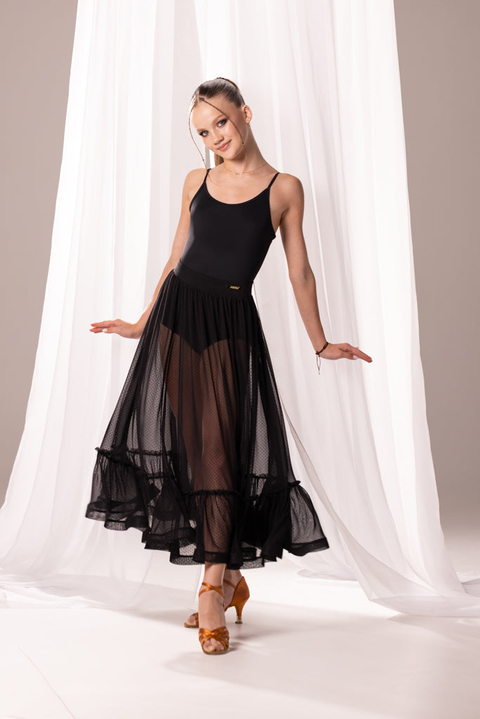 Standard Ballroom Dance Skirt/Polka Dot Mesh