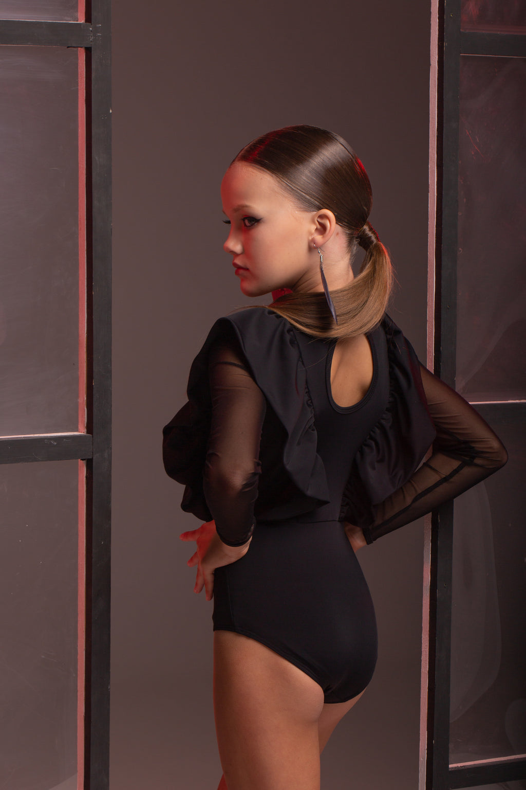 Long sleeve leotard with ruffles