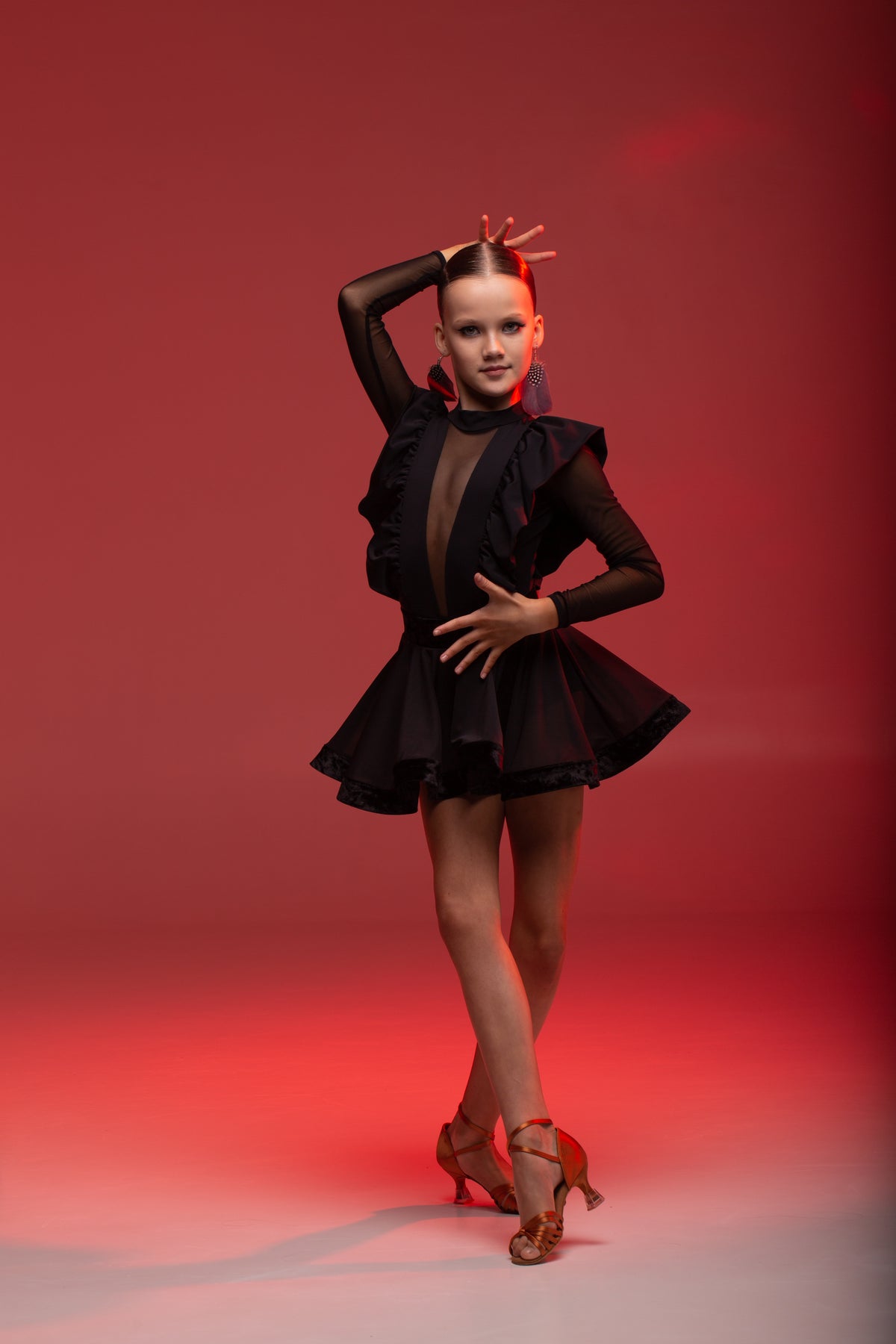 Latin Dance Skirt (Mesh+Velour)