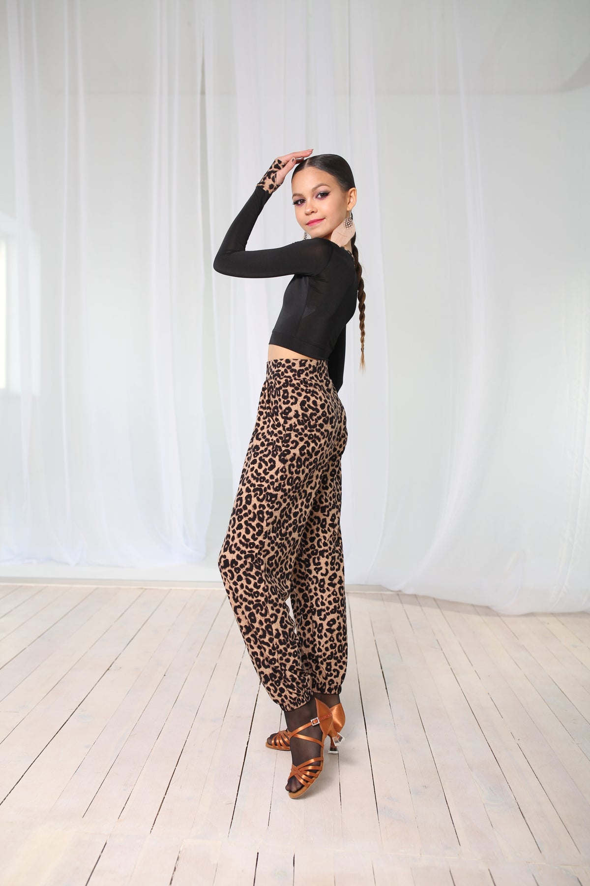 Latin Ballroom Dance Pants (Brown Leopard)