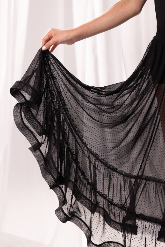 Standard Ballroom Dance Skirt/Polka Dot Mesh