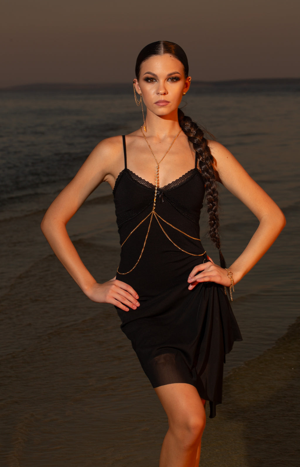 Latin dress with straps and scarf